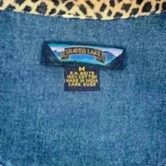 Shaver Lake Denim Jacket Leopard Cheetah Velvet Boho Patchwork - Picture 2 of 8